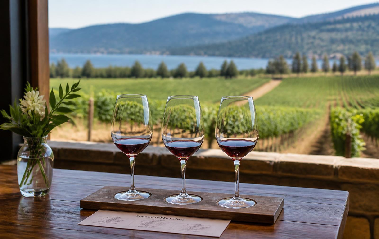 A tasting flight overlooking the vineyards