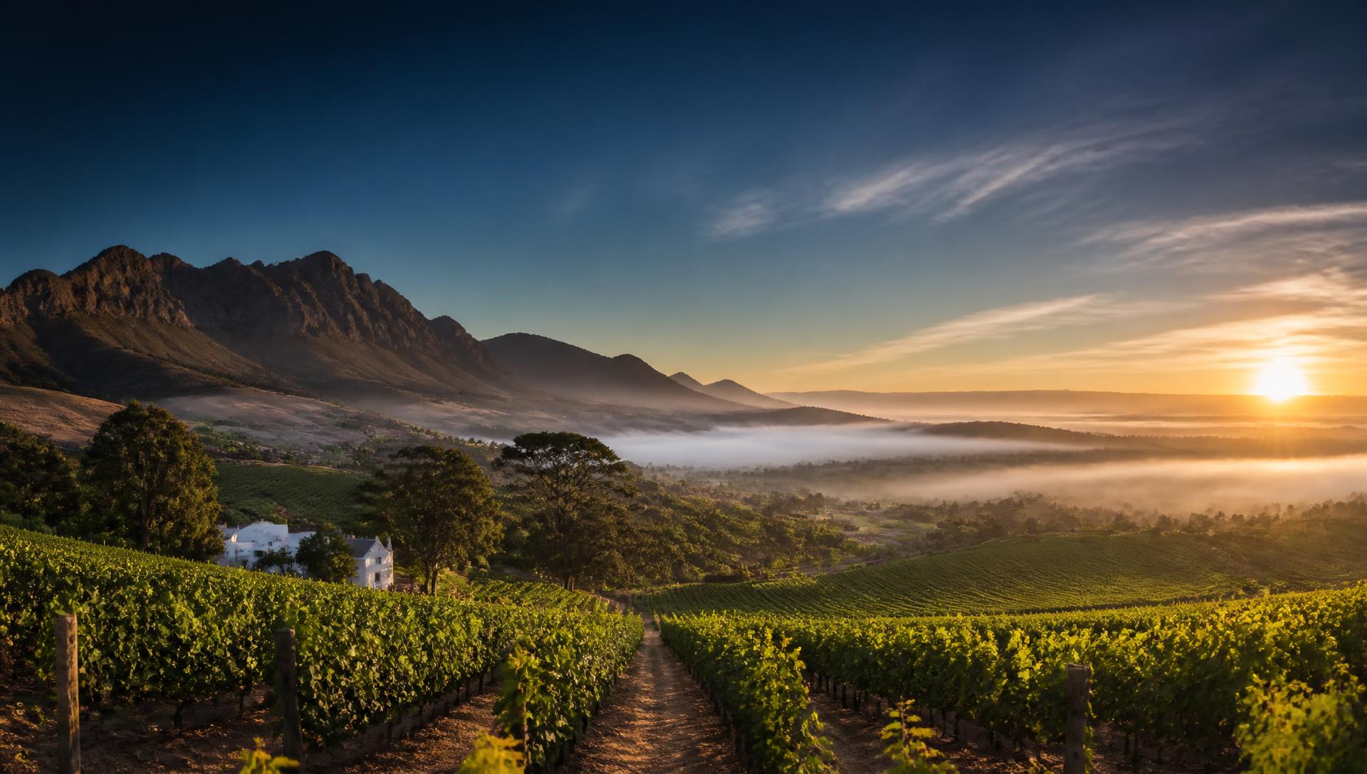 Vineyards at sunrise in the Cape winelands